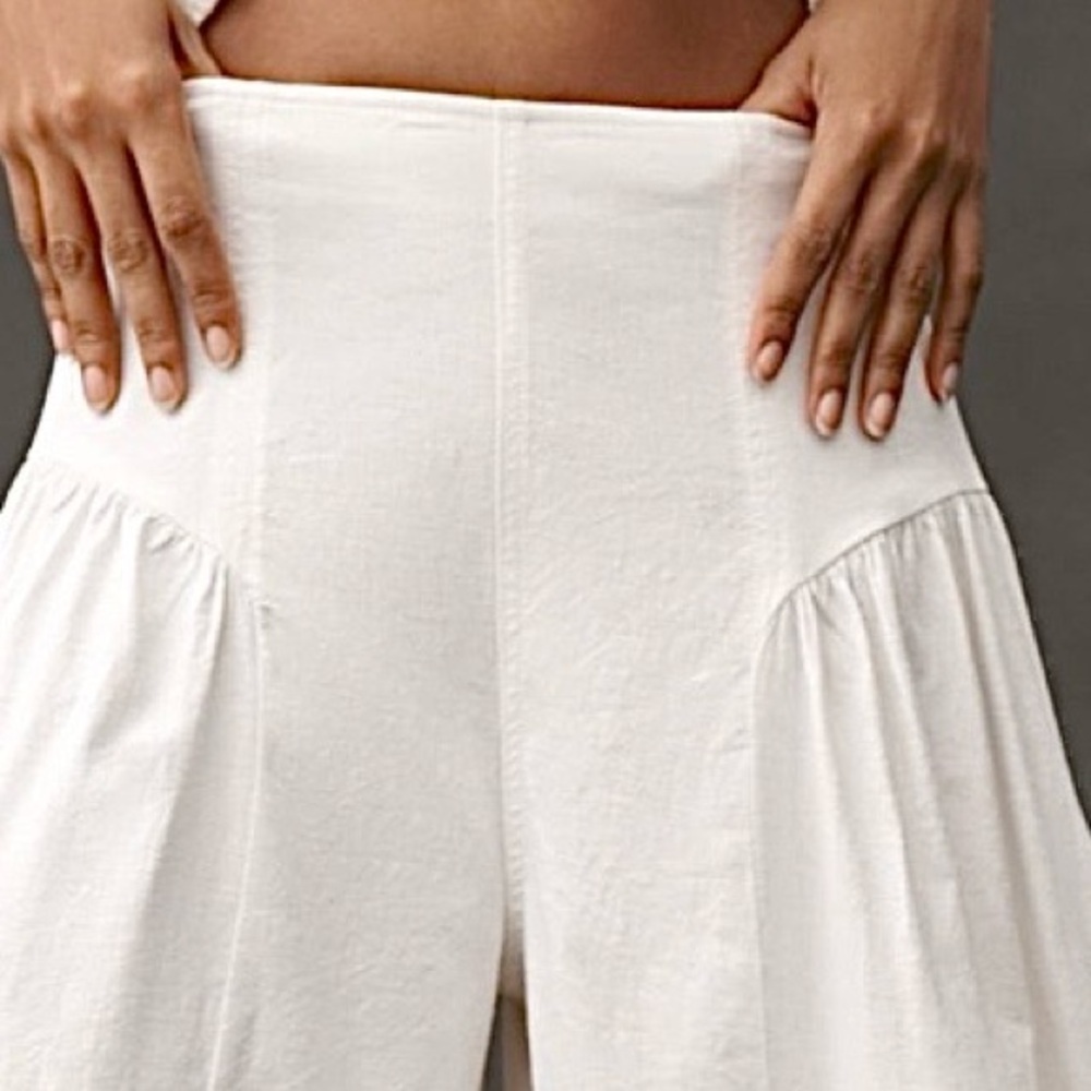 Anthropologie Linen White Extended Waist Gaucho Pants 12 NWT - Picture 2 of 13